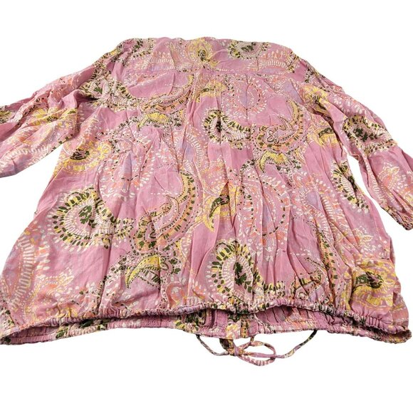Vintage American Boho Pink Paisley Tunic Top With Lace Accents Drawstring JH1806 - Picture 3 of 7